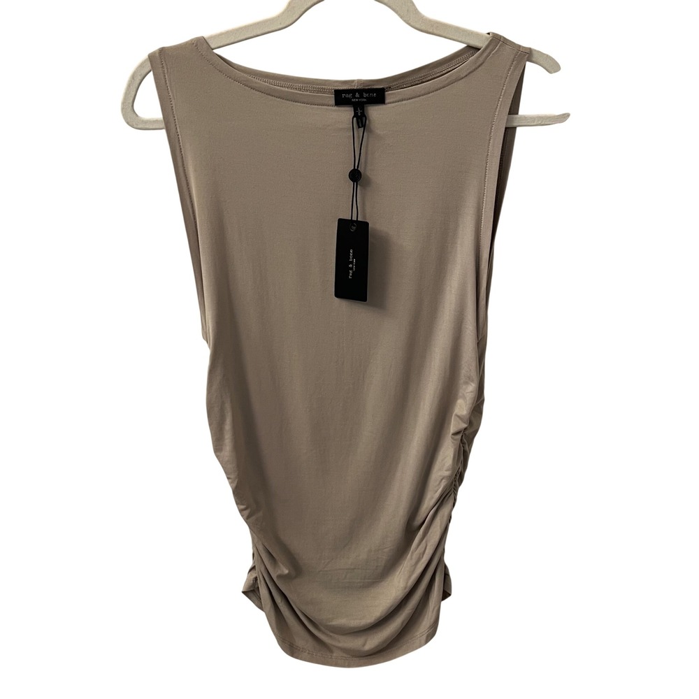 Rag & Bone NWT Luca Shirred Tank Top. Color Island Fossil Boat Neck Women Size L
